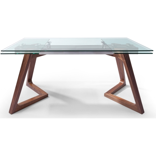 Delta 63 to 95" Dining Table with Tempered Glass Top on Walnut Veneer Base